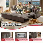 Pull Out Sofa Bed King Size, 82" Loveseat Sofa with Bluetooth Speakers, USB Ports, Side Pockets, Corduroy Sofa Couch Convertible Sofa Bed for Living Room Brown