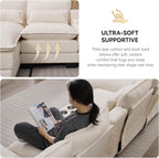 125'' U Shaped Cloud Modular Sectional Sofa with Chaise Lounges, Chenille Upholstered Comfy Couch with Storage Console, USB Charging Ports & Cup Holders, Modern Deep Seat Sofa for Living Room, Beige