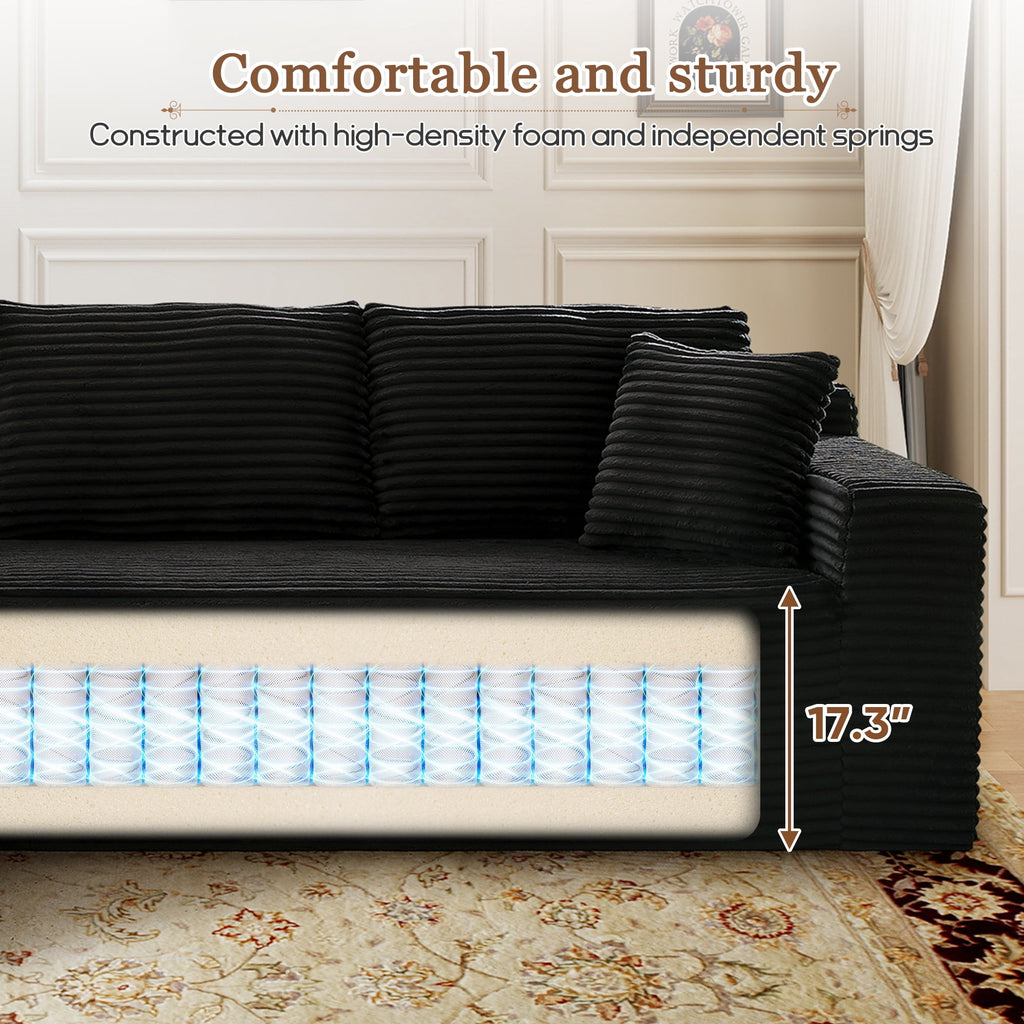 Muumblus Modular Sectional Sofa, Oversized U-Shape Cloud Couch, Modern Corduroy Sleeper Couches for Living Room, No Assembly Required, Black (Right Facing Chaise)