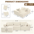  108" Convertible Sectional Couches Comfy Fluffy 4 Seat Memory Foam Sectional Sofa Upholstered Couches for Living Room Bedroom,No Assembly Required,(Left Facing Chaise) Beige