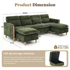 Villeston 4-Seat Sectional Sofa with 2 Ottomans,U Shaped Sofa Couch with Storage Ottomans and Side Pockets, Oversized Modern Chenille Sofa Couch for Living Room,Olive