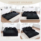 Timbernest 106" Oversized L-Shaped Cloud Couch, Convertible Sleeper Sofa, Folding Corduroy Sofa Bed for Living Room, Black