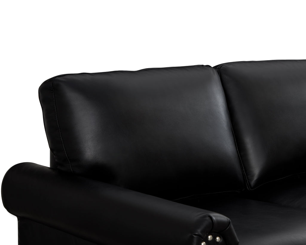 Classic Faux Leather Sofa, 3 Seaters Upholstered Couch with Nailhead Trim and Removable Cushions for Living Room Office Apartment