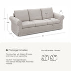 Vorthio Life 89" Farmhouse 3-Seater Sofa, Deep Seat Couch with High Back Support, Washable Removable Cover, Rolled Arms, Gray