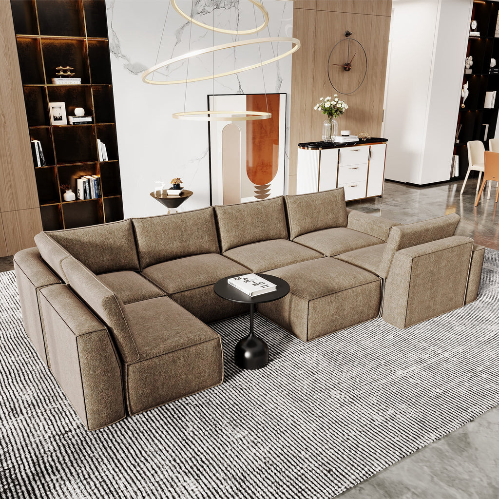 175" Oversized Boneless Couch for Living Room, Modern Modular Sectional, Convertible, U Shaped, Deep Seat, Big Comfy Sofa Set with Ottoman,Brown