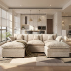 108" Modular Sofa U-Shaped Cloud Sectional Couch with 2 Ottomans, Comfy Deep Seat Chenille Sofa for Living Room, Apartment, Camel