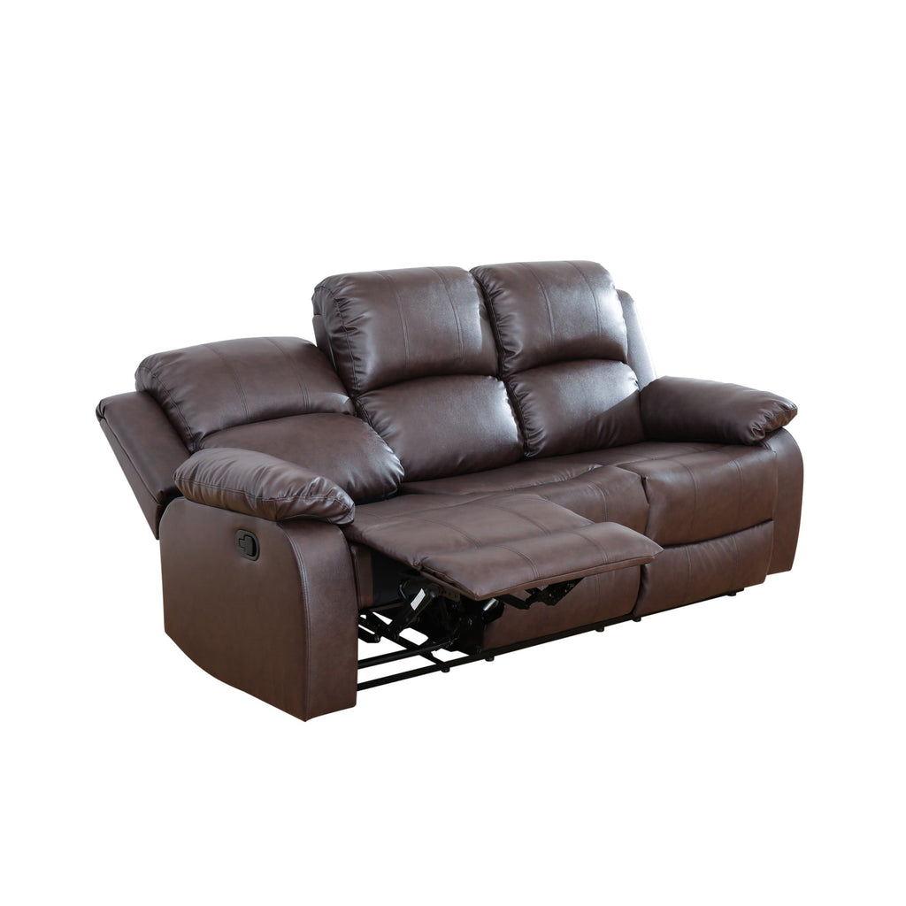  Brown 3-Seater Reclining Sofa - Air Leather Upholstery with High-Elastic Sponge for Living Room & Office