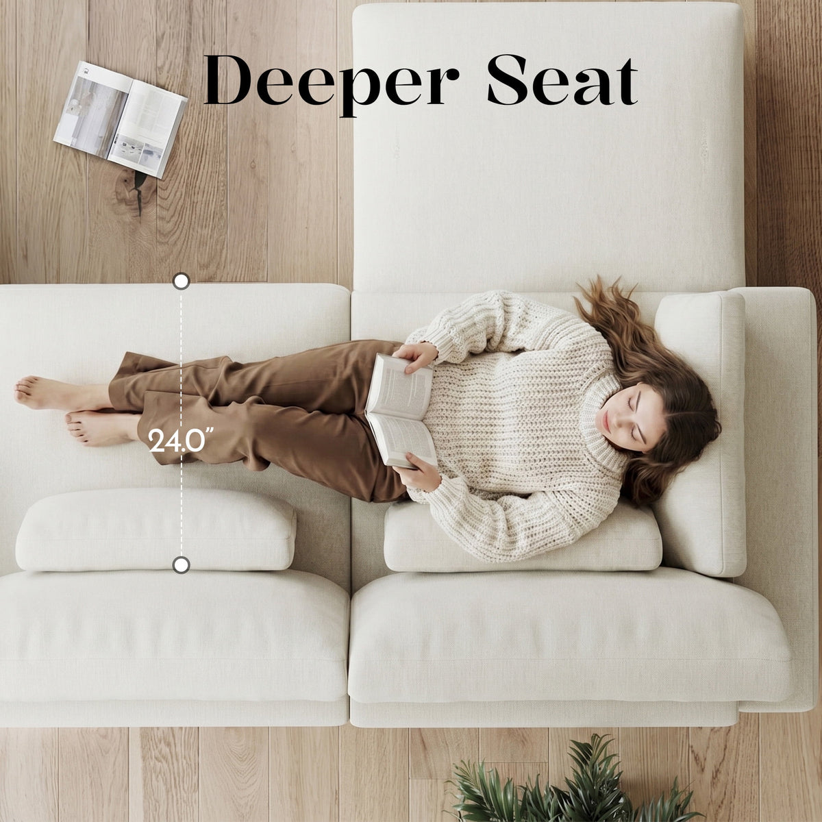 Hombryzy 146" Modular Sectional Sofa with Movable Ottoman, U-Shaped Deep Seat Cloud Couch for the Living Room, 6-Seat, Beige