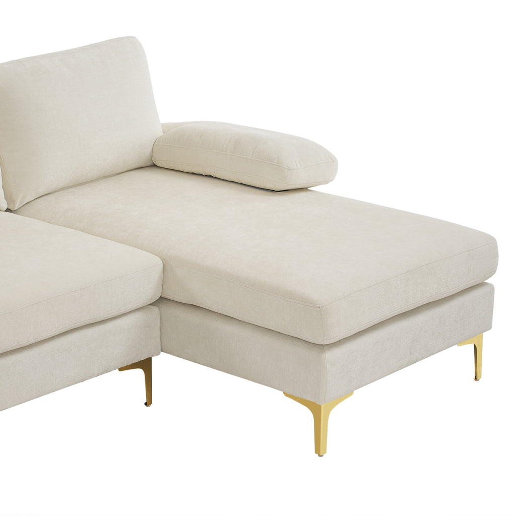 Zimtown Convertible Sectional Sofa,U Shaped Couch with Double Reversible Chaise, Chenille Fabric Fabric Sectional Couch with Metal Feet Beige