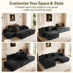 NNSNG 110"U-Shaped Sectional Sofa,5-Seater Boneless Couch Soft Corduroy Fabric Sofa for Living Room,No Assembly Required ,Black