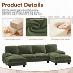  U Shaped Sectional Sofa Couch with Double Chaise for Apartments,Corduroy Green