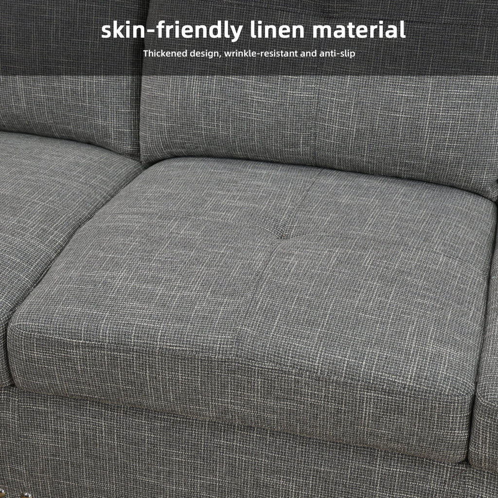 MAYEERTY 97.5" Linen Sectional Sofa, 2-Piece Modular Couch Sofa Set without Ottoman, Grey (Left)