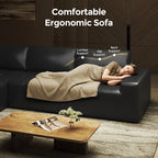 PATBRELA Sectional Sofa, 101" L-Shaped Deep Seat Cloud Couch, Modular Sofa with Back Cushion for Living Room Bedroom, PU Leather, No Assembly Required, Black (Left Facing Chaise)
