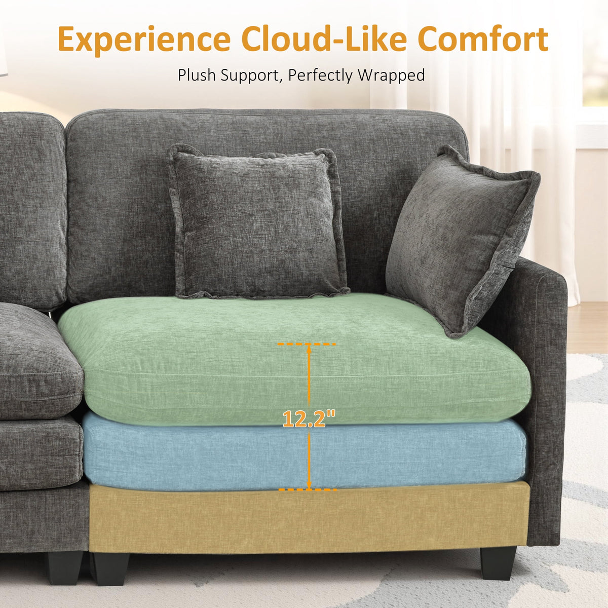 MCombo 111.8'' U-Shaped Modular Sectional Sofa Couch with Chaise Ottomans for Living Room, FSC Certified, Dark Grey