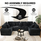  138.5" Sectional U Shaped Couch,Black Sectional Cloud Boneless Sofa For Living Room,Plush Corduroy Couches With Deep Seat Chaise Lounge,No Assembly Required