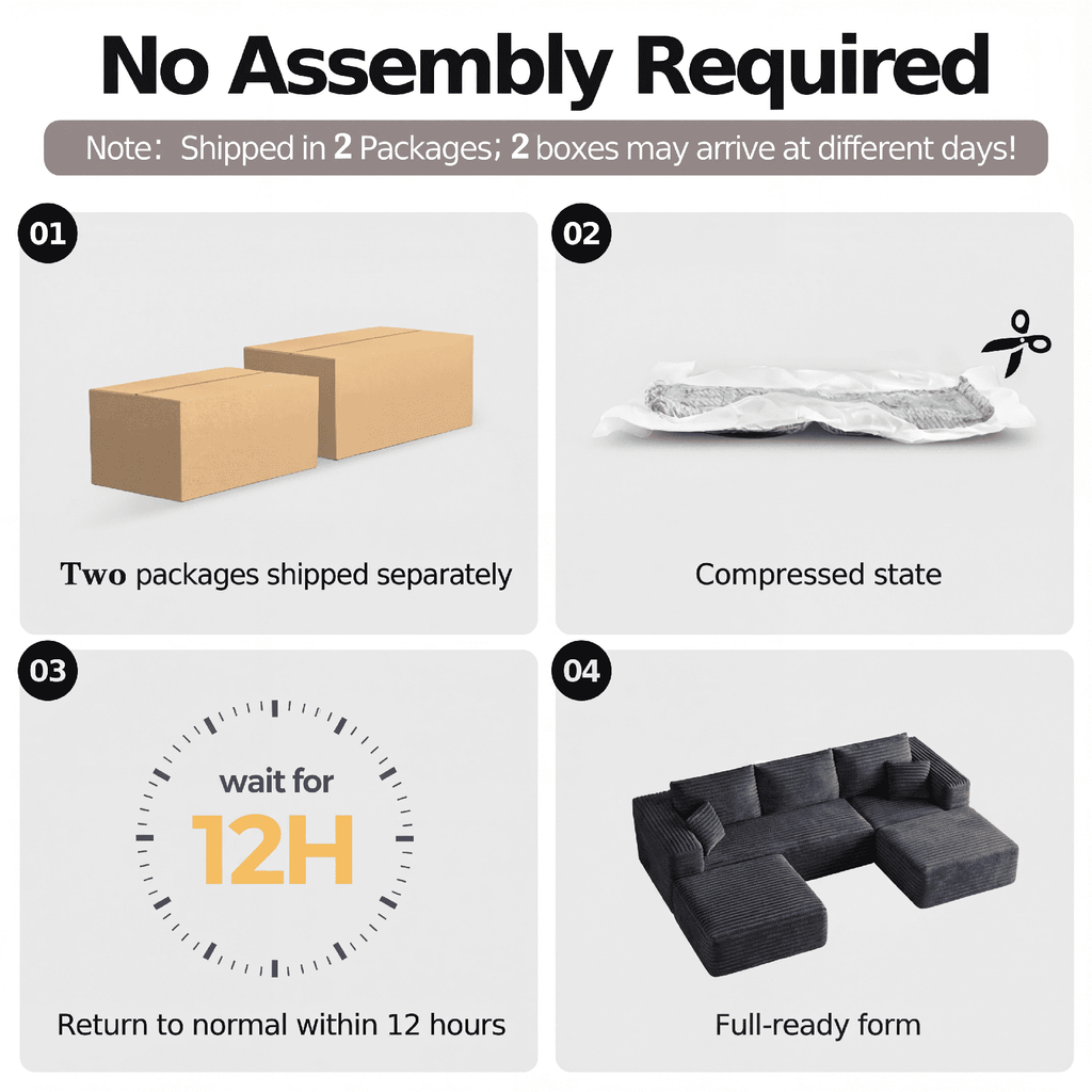 Cubente 108" Sectional Couch, Cloud Sofa, Boneless Couch No Assembly Required Modular Couch U-shaped Couch for Living Room