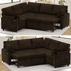 ACMEASE 85" Chenille Reversible Sectional Sofa w/Pull Out Bed, Upholstery L-Shaped Couch w/Storage Armrests & Cup Holders, Modern Corner Sofa w/USB Charging Port & Throw Pillow for Living Room, Brown