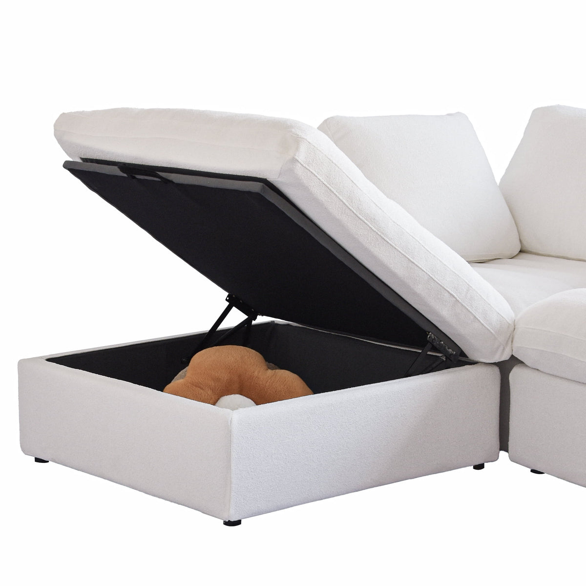 The Magic Home 118" Sofa Couch, Cloud Modular Sectional Sofa with Removable Storage Ottoman, L Shaped Linen Modern Comfy for Living Room, Apartment, Office, DIY Combination, 3 Seater White Couch