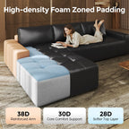 PATBRELA Sectional Sofa, 101" L-Shaped Deep Seat Cloud Couch, Modular Sofa with Back Cushion for Living Room Bedroom, PU Leather, No Assembly Required, Black (Left Facing Chaise)