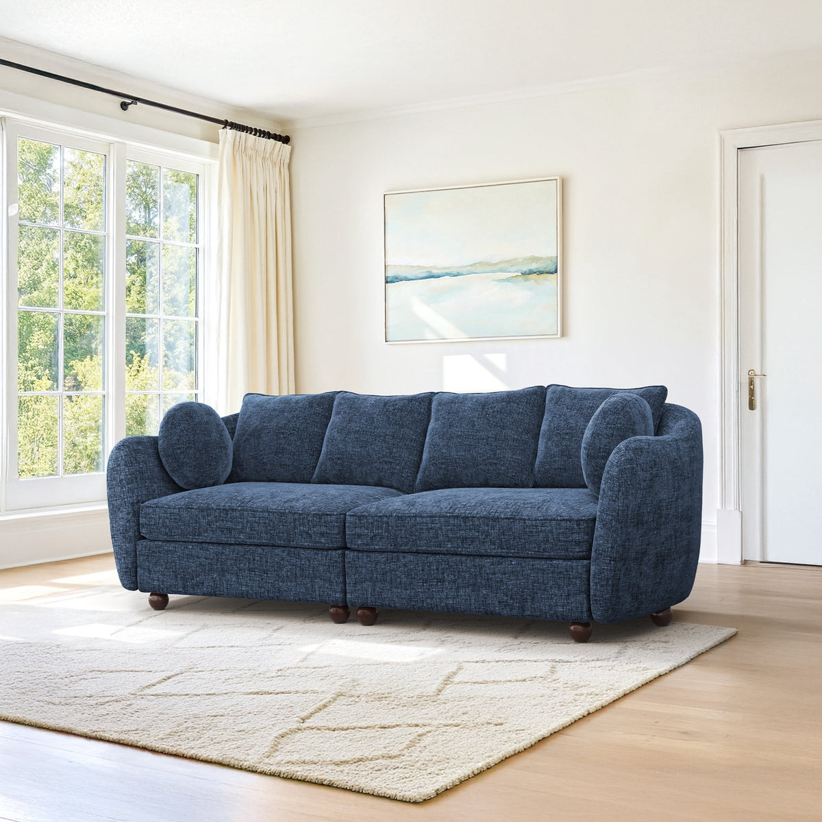 Carolayne 90'' Modern 3 Seater Upholstered Sofa with 2 pillows for Living Room, Blue