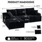 104 Modular L-Shaped Sectional Sofa with Chaise - No Assembly Required Boneless Corduroy Couch, High Resilience Foam, Deep Black
