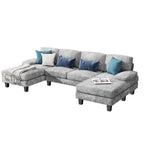  Chenille U Shaped Sectional Sofa, Gray