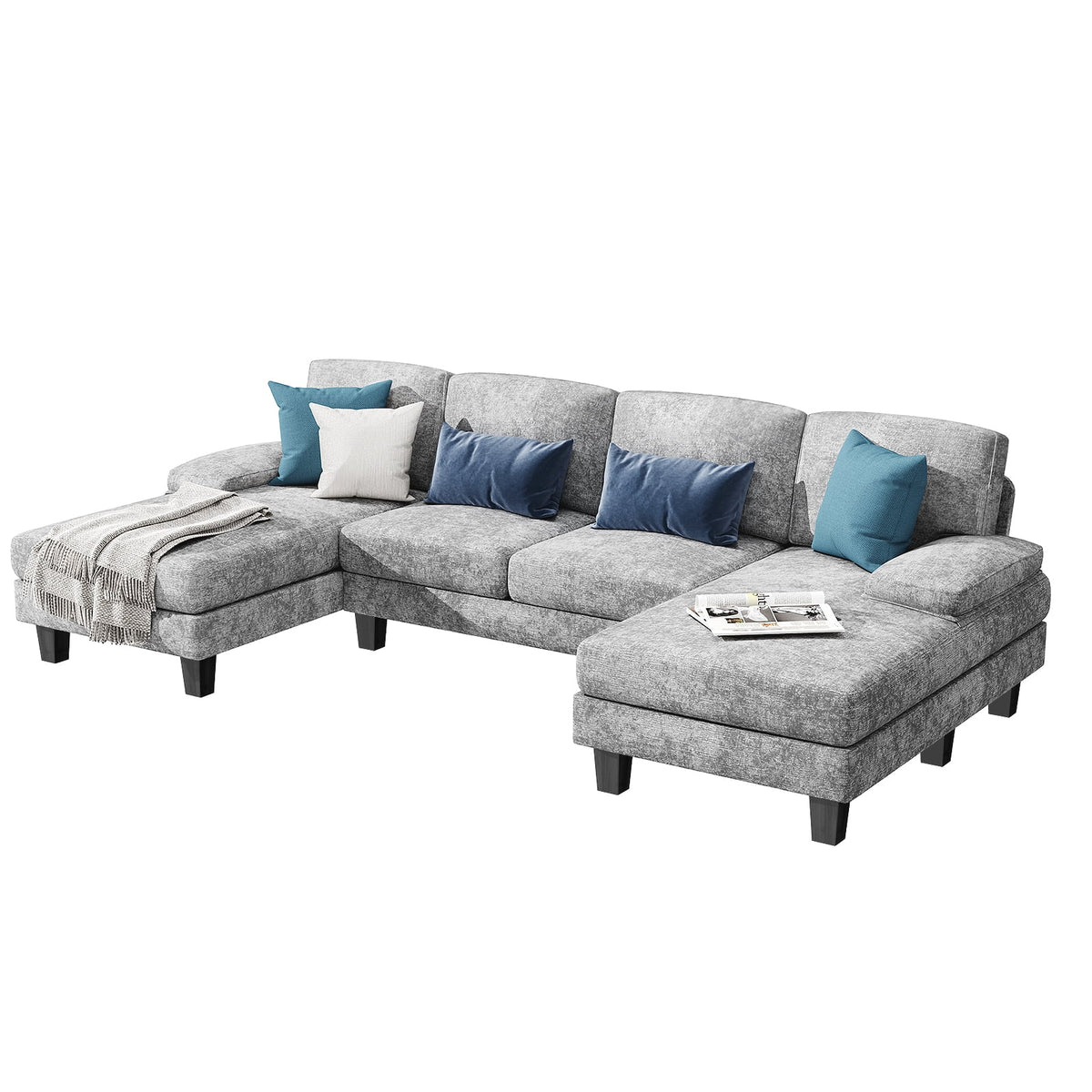  Chenille U Shaped Sectional Sofa, Gray