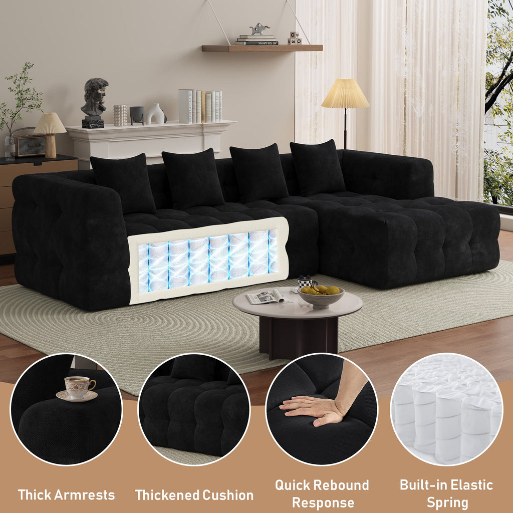 Wiilayok 120" Boneless Oversized Cloud Couch, Right Facing L-Shaped Chenille Sectional Sofa with Chaise Lounge, Deep Seat Upholstered Living Room Sofa with 4 Pillows, No Assembly, Black