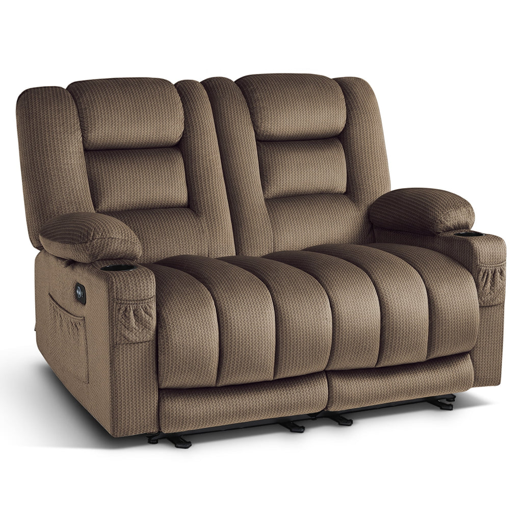 MCombo 55.9" Power Loveseat Recliner Sofa with Heat and Massage for Living Room, Fabric(Dark Brown)