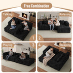 Wiilayok 120" Boneless Oversized Cloud Couch, Right Facing L-Shaped Chenille Sectional Sofa with Chaise Lounge, Deep Seat Upholstered Living Room Sofa with 4 Pillows, No Assembly, Black
