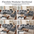 HUACANORA Contemporary Corduroy 6-Seat and Oversized U-Shaped Modular Sectional Cloud Couch with Hidden Storage Console and Cup Holders, Light Gray