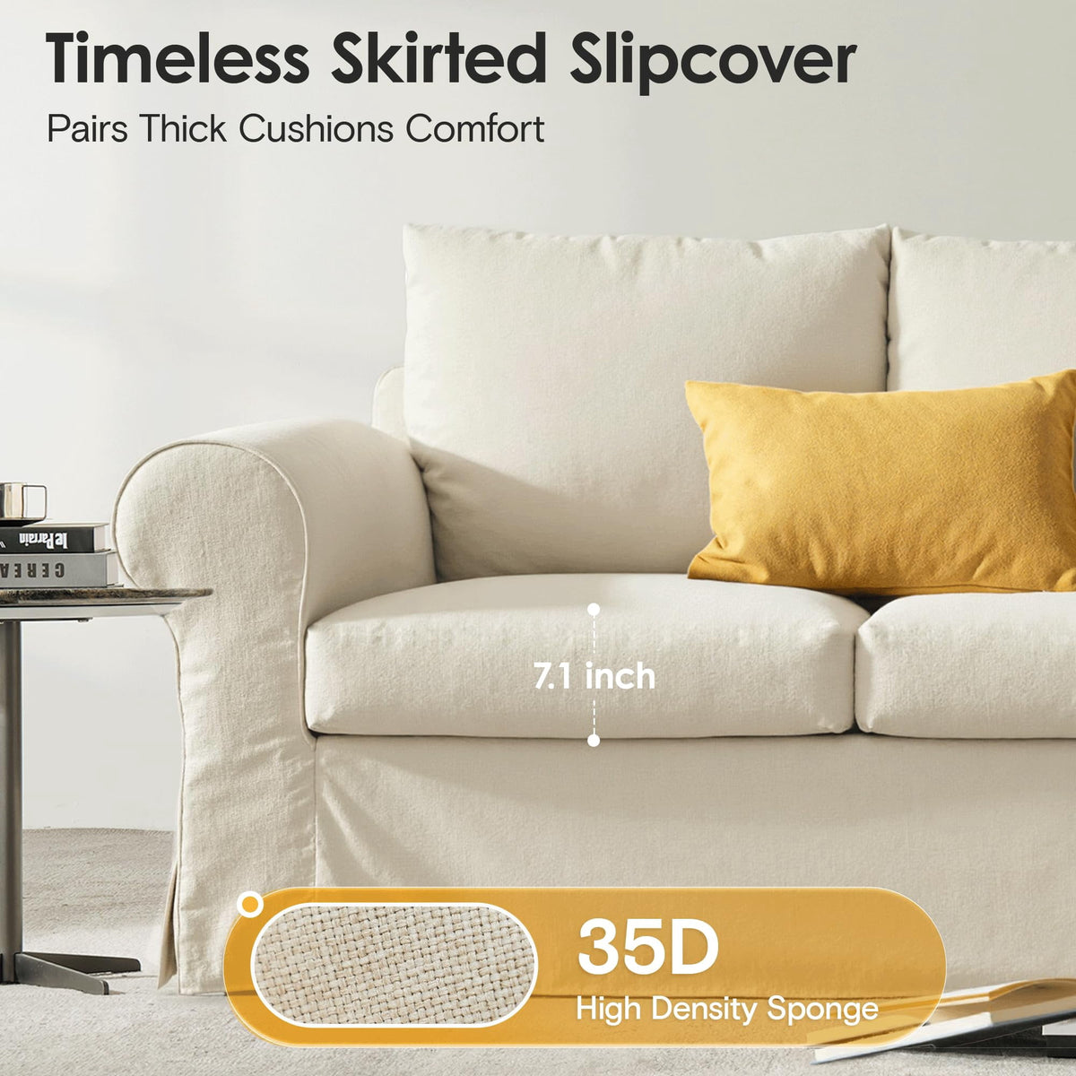 Vorthio 3-Seater Farmhouse Sofa, Deep Seat Couch with High Back Support, Removable Washable Cover, White