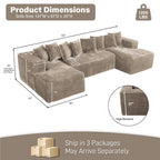 Wiilayok 131" U Shaped Sectional Sofa with Deep Seat Chaise,Corduroy Modular Cloud Sofa Couch for Living Room,4 Seat,Light Camel