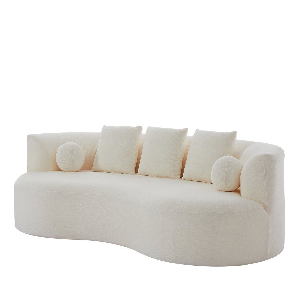 Christopher Knight Home 90" Curved Boucle Sofa with Pillows, Modern 3-Seat Upholstered Couch, White