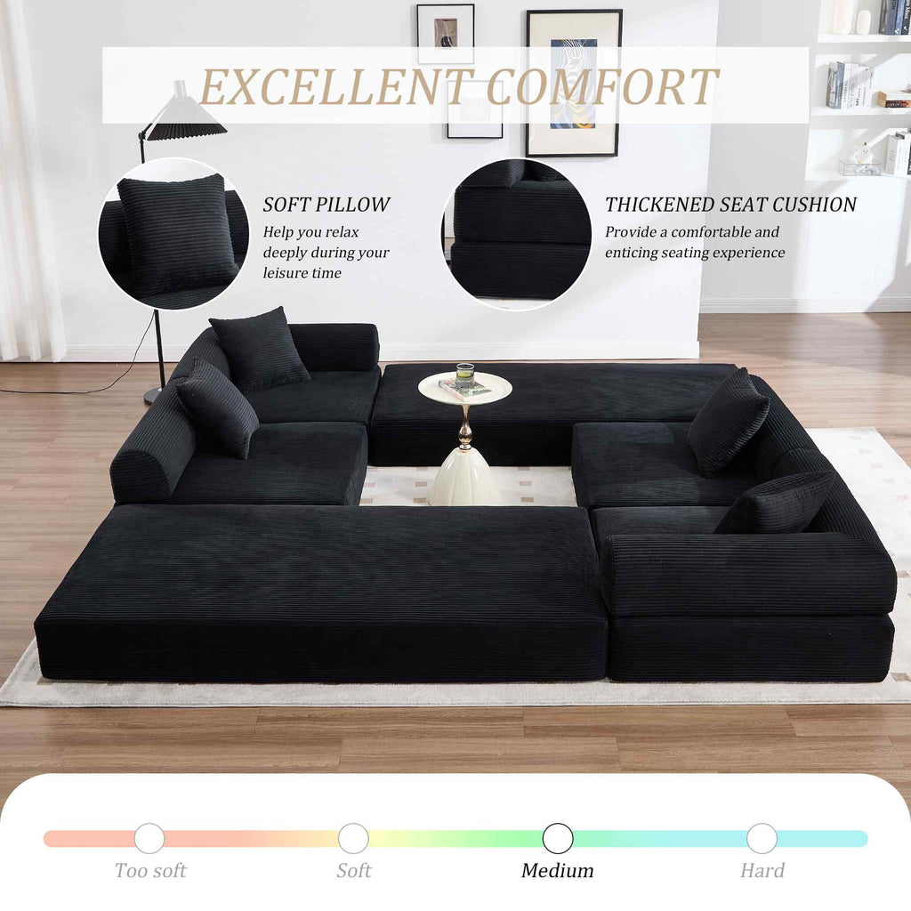 Timbernest 106" Oversized L-Shaped Cloud Couch, Convertible Sleeper Sofa, Folding Corduroy Sofa Bed for Living Room, Black