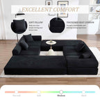 Timbernest 106" Oversized L-Shaped Cloud Couch, Convertible Sleeper Sofa, Folding Corduroy Sofa Bed for Living Room, Black