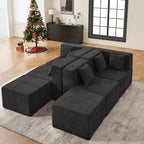  130" 6-Piece Modular Sectional Sofa with 2 Movable Ottomans, U-Shaped Cloud Couch for Living Room, Modern Chenille Deep Seat Sofa Set, Flexible Oversized Sleeper Couches, Black