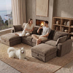  140" Large Modular Sectional Sofa with 2 Removable Storage Ottomans, Extra Deep Seat Cloud Couch for Living Room, Chenille Brown