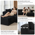  130" Black Sectional Modular Couch, U-Shaped Sofa with Chaise Lounge, Striped Corduroy Upholstered 4-Seater Sofa with Pillow Back and Square Arms