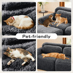 Homefun 114" L-Shaped Plush Sectional Sofa with Movable Ottoman No Assembly 32D Sponge Anti-Slip Bottom,Dark Grey