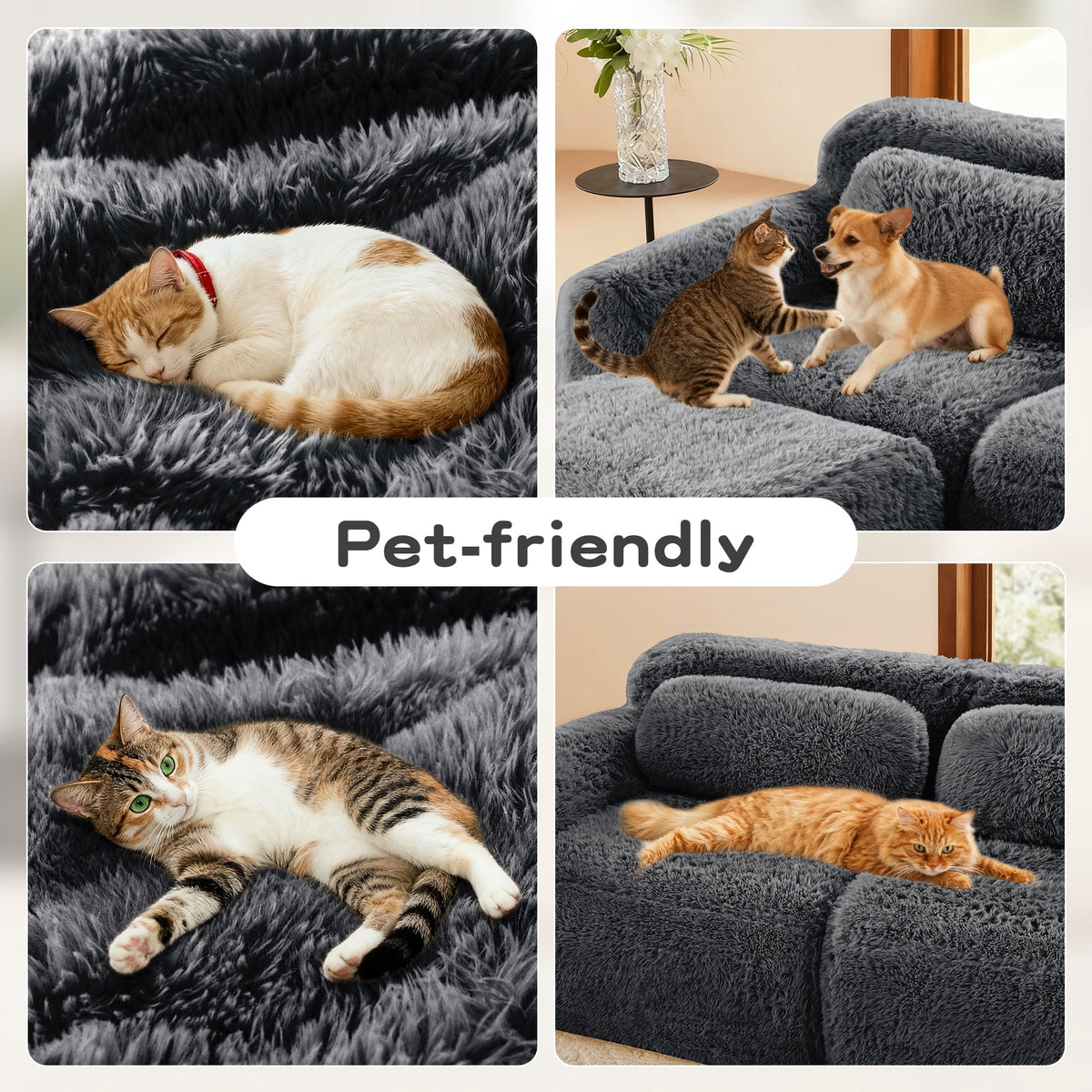Homefun 114" L-Shaped Plush Sectional Sofa with Movable Ottoman No Assembly 32D Sponge Anti-Slip Bottom,Dark Grey