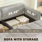 FFH 90.2" Pull Out Sofa Bed with Storage, 3-in-1 Convertible Sleeper Sofa King Size, Modern 4-Seater Teddy Couch for Living Room, Gray