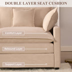  3-Seat Sectional Sofa Couch, Cloud-Style Deep Seating Sleeper Sofa with Included Throw Pillows, Linen Upholstery, Modern Living Room Sofa, Cream White