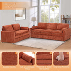 FamiTOP Chenille 69? Love Seat & 89? 3-Seat Sofa w/Thick Seat & Backrest Cushions, Modern Couch Set with Soft Pillows, Upholstered 3 Seat & 2 Seat Sofa w/Sturdy Frame for Office, Living Room, Orange