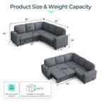  L Shaped Sectional Couches for Living Room, Sleeper Sofa Bed with Storage Seat, Pull Out Couch Bed with Cup Holder, Dark Gray