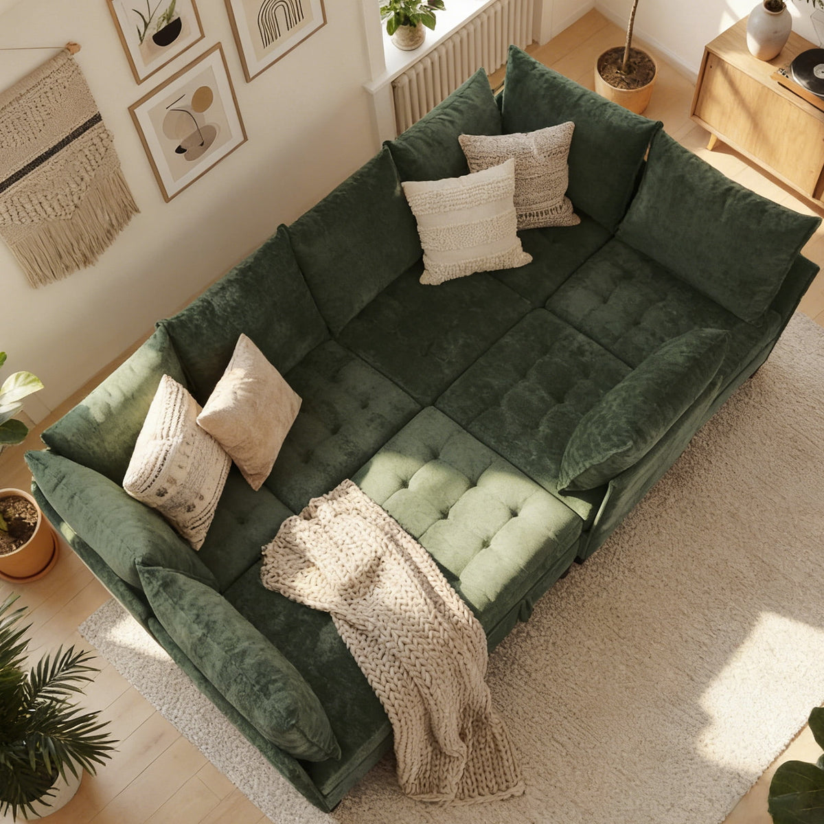 Advwin 7-Seater Oversized Modular Sectional Sofa with Ottoman & Storage Under Each Seat, Chenille Convertible Comfy Couch Sleeper with Extra Wide & Deep Seat for Living Room, Dark Green