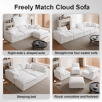 Boneless Modular Sectional Cloud Couch, Compressed Sofa in a Box with Deep Seat & Oversized Chaise, L-Shaped Chenille Sofa for Living Room(White)