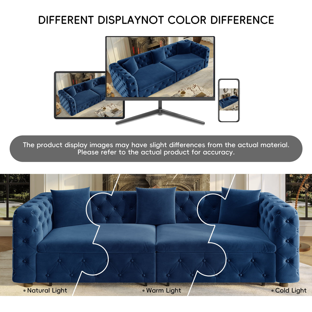  Pull Out Sofa Bed King Size, 89" Chesterfield Sofa Couch Convertible Sofa Bed, Velvet Loveseat Sofa with Tufted Design for Living Room Blue