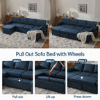 Sectional Couches Sofas Sleeper Bed U shape with Storage for Living Room Family Rooms Blue
