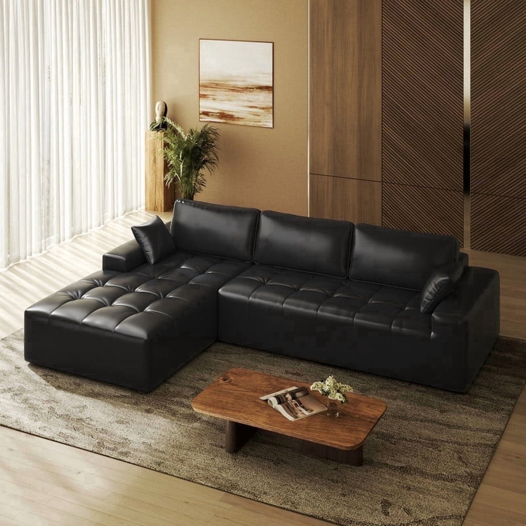 PATBRELA Sectional Sofa, 101" L-Shaped Deep Seat Cloud Couch, Modular Sofa with Back Cushion for Living Room Bedroom, PU Leather, No Assembly Required, Black (Left Facing Chaise)